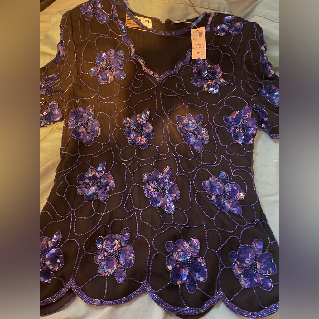 Vtg, Nwt Scala Los Angeles Silk Beaded Formal Top